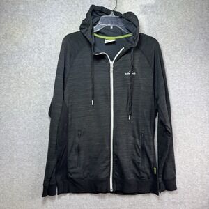 Kathmandu Jacket Hood Mens Large Full Zip Black Gray Hiking Outdoor Long Sleeve
